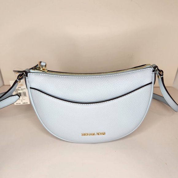 Michael Kors Dover Small Leather Half Moon Crossbody Bag - Vista Blue - NWT
